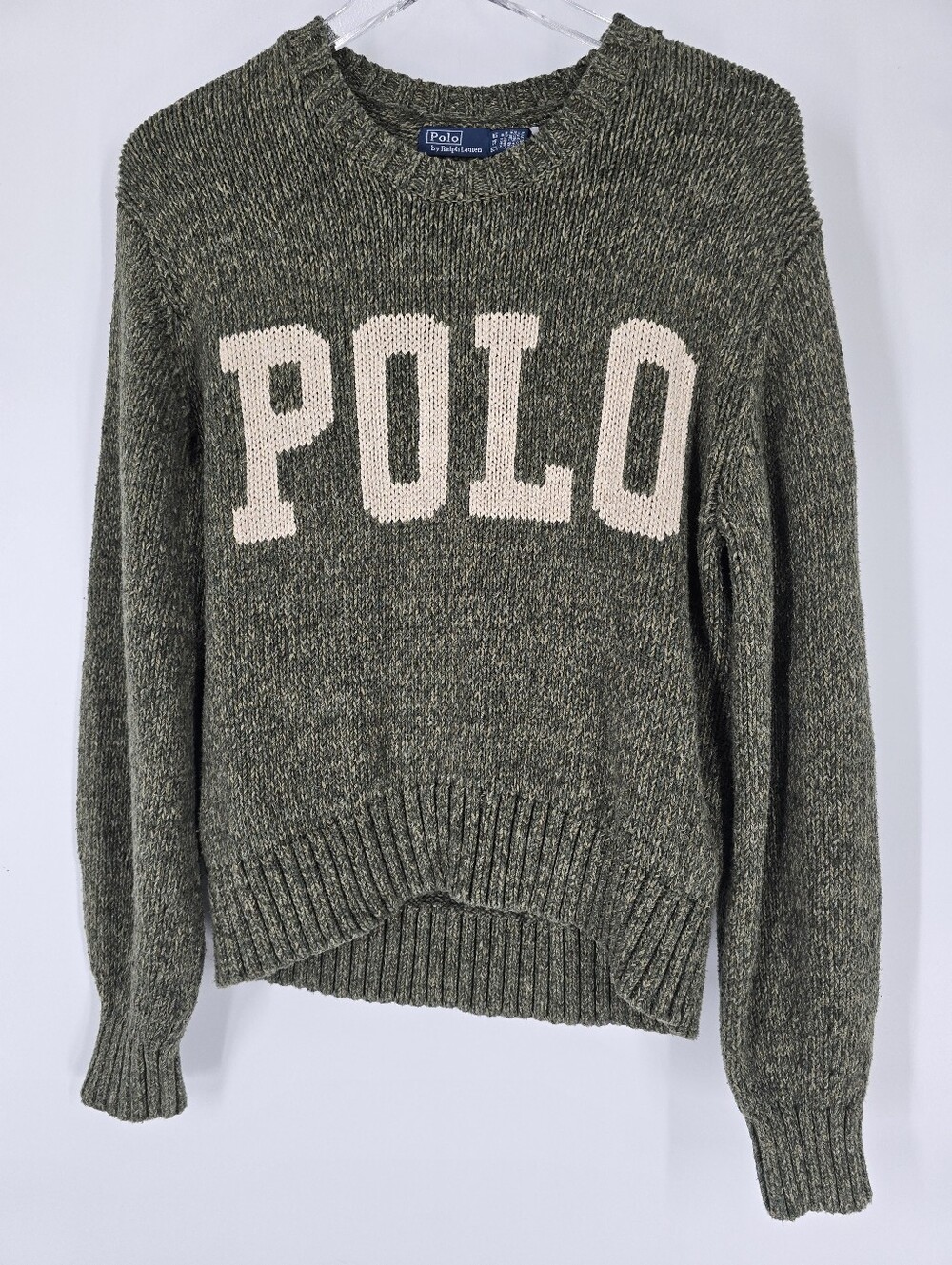 Polo Ralph Lauren Logo Cotton Graphic Crew Neck Knit Sweater Spellout Size XS